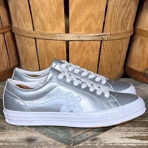 Converse Golf Le Fleur One Star OX 3M Silver Leather Flower Sneakers Men Size 10
